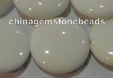 CAG3450 15.5 inches 30mm flat round white agate gemstone beads