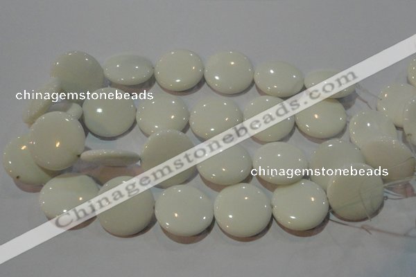 CAG3450 15.5 inches 30mm flat round white agate gemstone beads