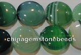 CAG3455 15.5 inches 18mm flat round green line agate beads