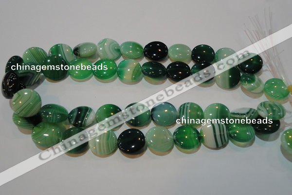 CAG3455 15.5 inches 18mm flat round green line agate beads