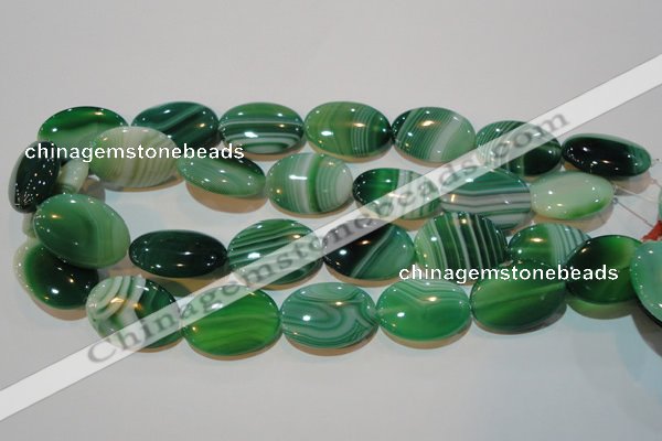 CAG3465 15.5 inches 22*30mm oval green line agate beads