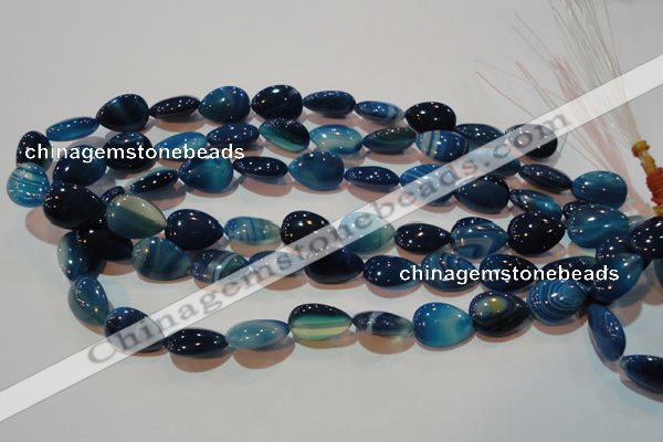 CAG3470 15.5 inches 13*18mm flat teardrop blue line agate beads