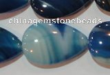 CAG3473 15.5 inches 20*30mm flat teardrop blue line agate beads