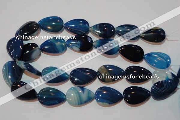 CAG3473 15.5 inches 20*30mm flat teardrop blue line agate beads