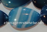 CAG3474 15.5 inches 25*35mm flat teardrop blue line agate beads