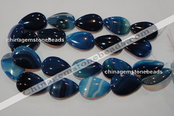 CAG3474 15.5 inches 25*35mm flat teardrop blue line agate beads