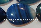 CAG3475 15.5 inches 30*40mm flat teardrop blue line agate beads