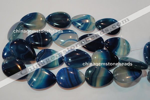 CAG3475 15.5 inches 30*40mm flat teardrop blue line agate beads