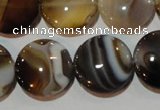 CAG3505 15.5 inches 20mm flat round brown line agate beads