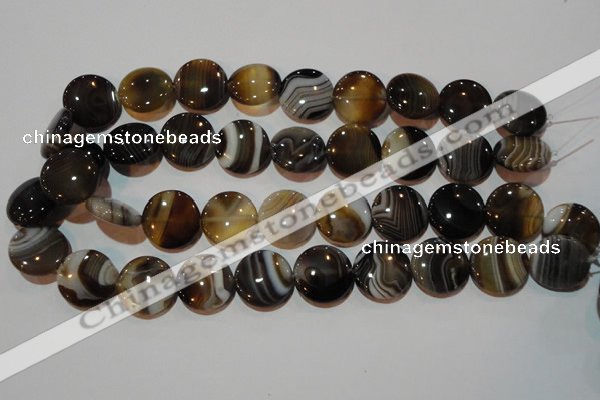 CAG3505 15.5 inches 20mm flat round brown line agate beads