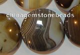 CAG3507 15.5 inches 30mm flat round brown line agate beads