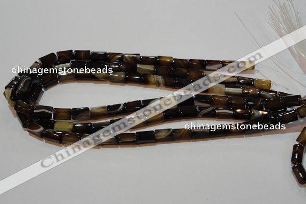 CAG3509 15.5 inches 7*12mm faceted column brown line agate beads
