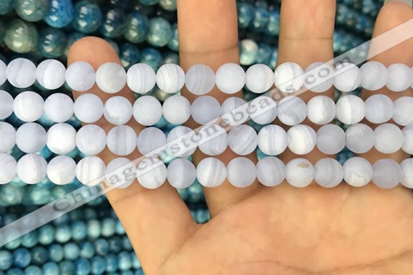 CAG3582 15.5 inches 6mm round matte blue lace agate beads