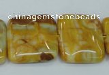 CAG3616 15.5 inches 25*25mm square yellow crazy lace agate beads