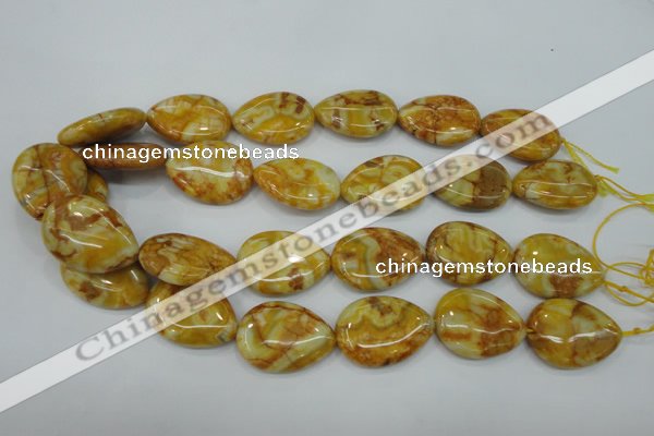 CAG3630 15.5 inches 22*30mm flat teardrop yellow crazy lace agate beads