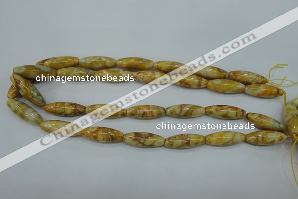 CAG3633 15.5 inches 10*30mm rice yellow crazy lace agate beads