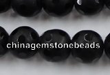 CAG3674 15.5 inches 14mm carved round matte black agate beads