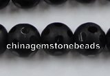 CAG3675 15.5 inches 16mm carved round matte black agate beads