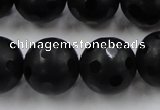 CAG3676 15.5 inches 18mm carved round matte black agate beads