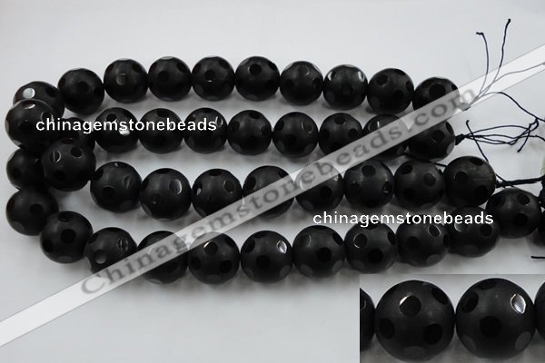 CAG3677 15.5 inches 20mm carved round matte black agate beads