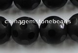 CAG3678 15.5 inches 22mm carved round matte black agate beads