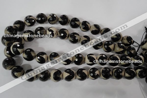 CAG3845 15.5 inches 16mm faceted round tibetan agate beads wholesale