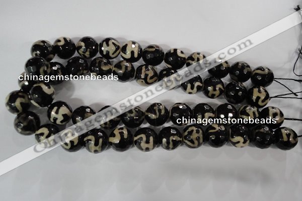 CAG3855 15.5 inches 16mm faceted round tibetan agate beads wholesale