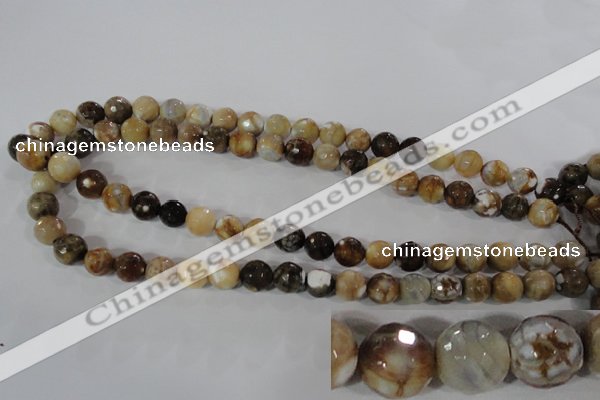 CAG3863 15.5 inches 10mm faceted round fire crackle agate beads