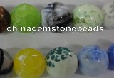 CAG3880 15.5 inches 14mm faceted round fire crackle agate beads