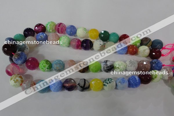 CAG3880 15.5 inches 14mm faceted round fire crackle agate beads
