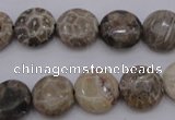 CAG3905 15.5 inches 12mm flat round chrysanthemum agate beads