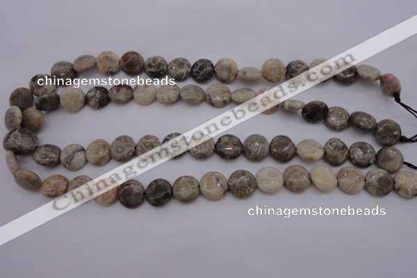 CAG3905 15.5 inches 12mm flat round chrysanthemum agate beads