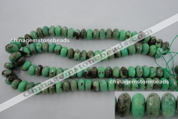 CAG3915 15.5 inches 8*14mm faceted rondelle green grass agate beads