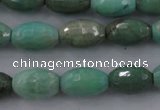 CAG3918 15.5 inches 6*10mm faceted rice green grass agate beads