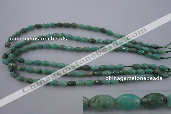 CAG3918 15.5 inches 6*10mm faceted rice green grass agate beads