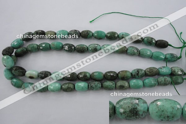 CAG3919 15.5 inches 10*14mm faceted rice green grass agate beads