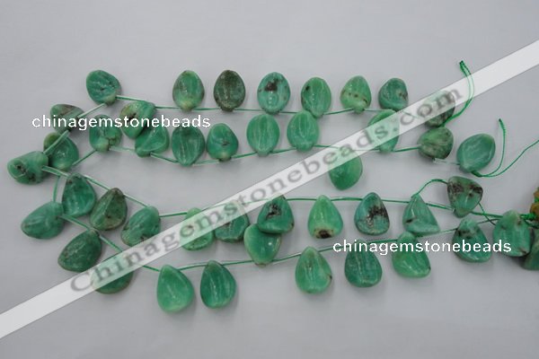 CAG3948 Top-drilled 13*18mm leaf green grass agate beads