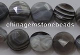 CAG3960 15.5 inches 10mm faceted coin grey botswana agate beads