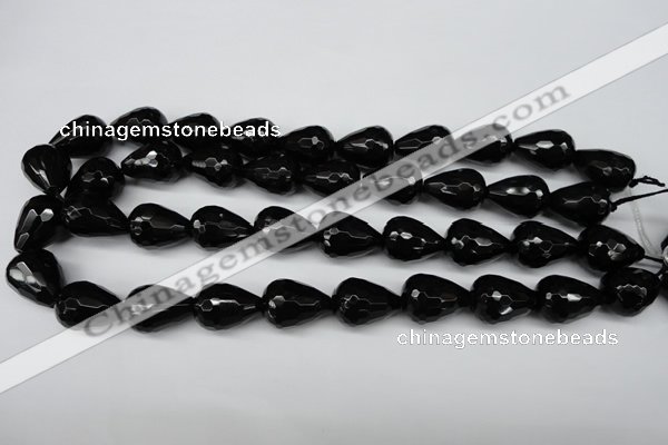 CAG4002 15.5 inches 15*20mm faceted teardrop black agate beads