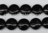 CAG4012 15.5 inches 14mm flat round black agate beads