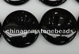 CAG4016 15.5 inches 25mm flat round black agate beads