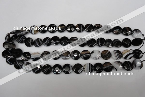 CAG4020 15.5 inches 14mm faceted coin black agate beads