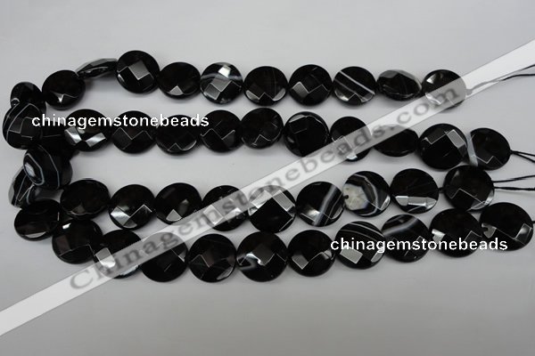 CAG4022 15.5 inches 18mm faceted coin black agate beads