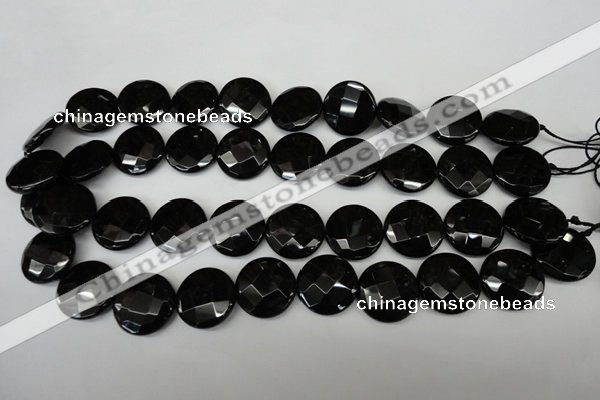 CAG4023 15.5 inches 20mm faceted coin black agate beads