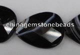 CAG4030 15.5 inches 15*20mm faceted flat teardrop black agate beads