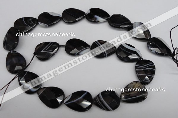 CAG4030 15.5 inches 15*20mm faceted flat teardrop black agate beads