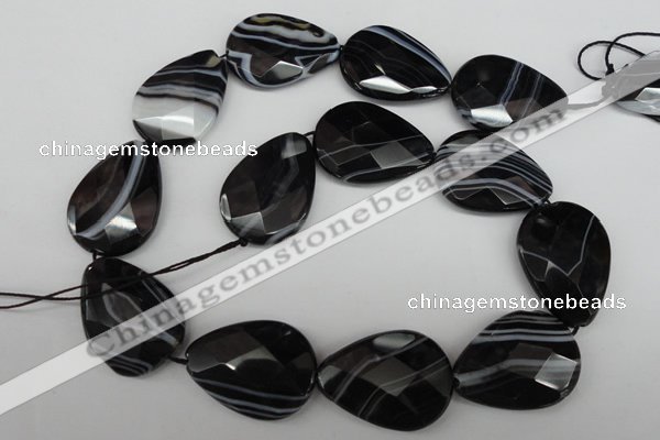 CAG4031 15.5 inches 20*30mm faceted flat teardrop black agate beads