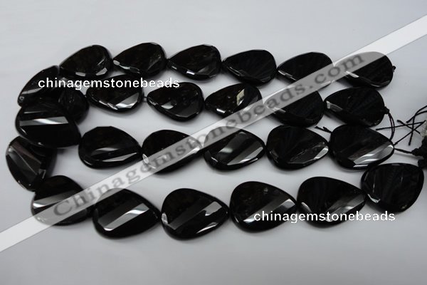 CAG4035 15.5 inches 22*30mm faceted & twisted teardrop black agate beads