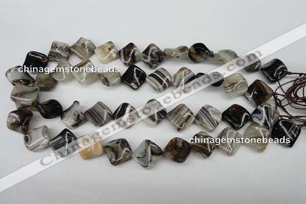 CAG4040 15.5 inches 15*15mm twisted diamond black agate beads