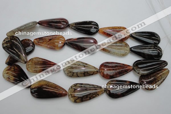 CAG4085 15.5 inches 20*40mm flat teardrop dragon veins agate beads